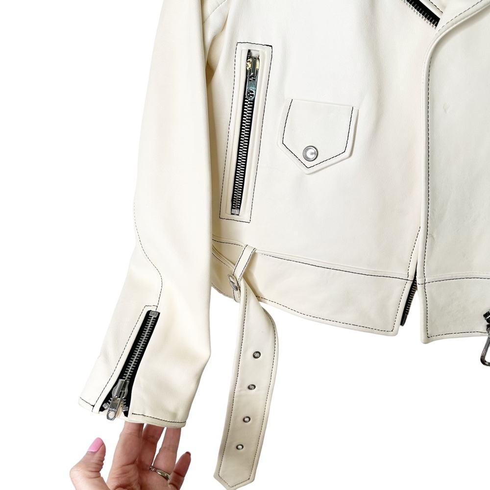 Sandro Edwin White Sheep Leather Cropped Motorcycle Jacket A1A Moto Size Small/6 - Picture 7 of 15